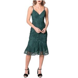 Aijek Green Love Is Embroidered Dress Size 3 (US 8-10) Fit and Flare Lace Lined